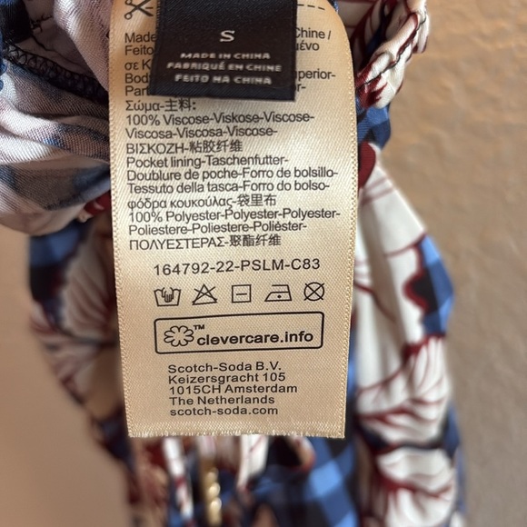 Anthropologie Scotch & Soda pull on Wide-Leg floral blue plaid Pants/ size S - Picture 9 of 12